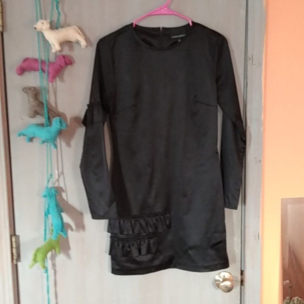 Cynthia Rowley size 2 black mini dress, with ruffle details
